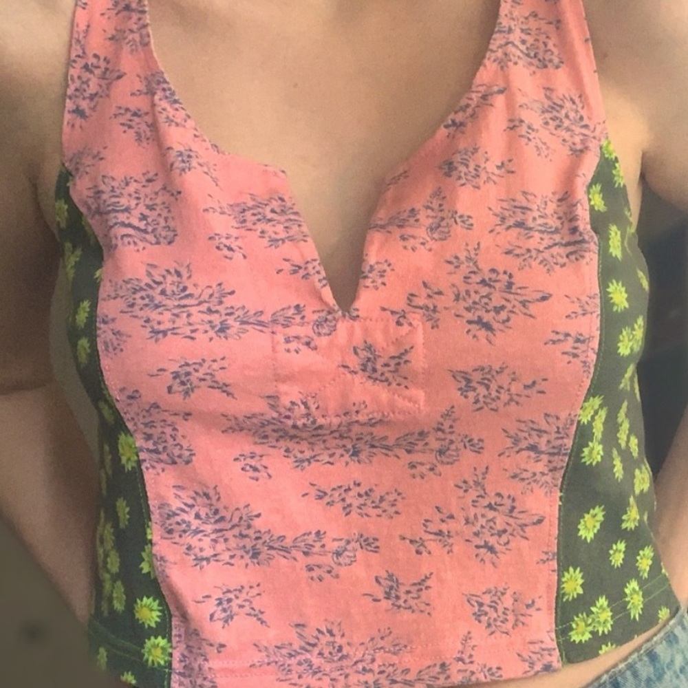 Green and pink urban outfitters floral tank top